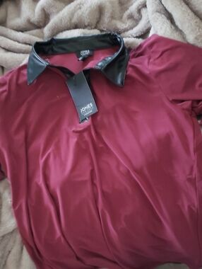 Jones New York Wine Polo with Black Faux-Leather Collar